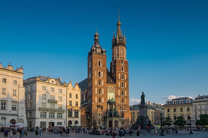 biserică, bazilică, arhitectură, arhitectura gotică, gotic biserica, catedrală, vechi, istoric, piata principala, Sfanta Maria, krakow