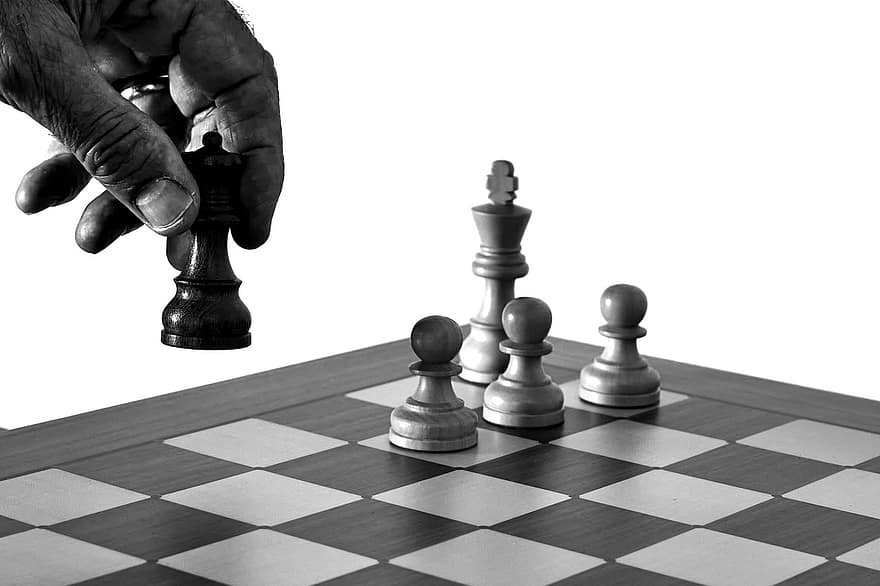 チェス、戦略、ボード、ゲーム、動く、遊びます、ポーン、モノクローム