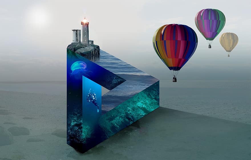 Balloon, Hot Air Balloon Ride, Vision, Lighthouse, Evening, Sky, Glow, Night, Sea, Atmospheric, Twilight