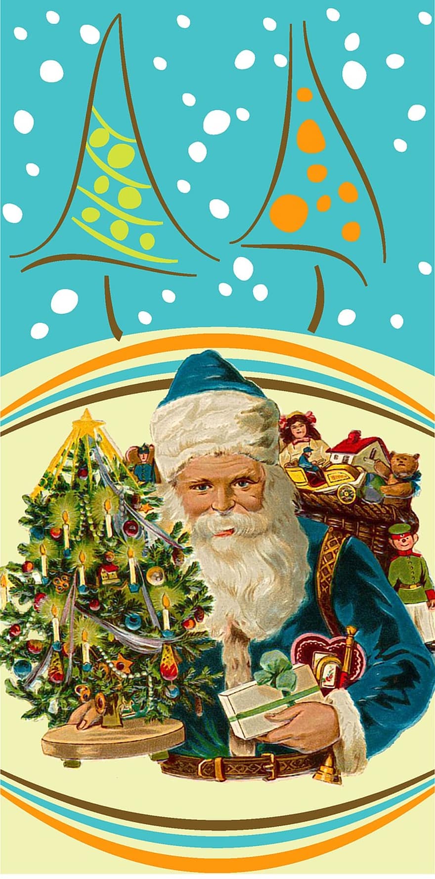 Дед Мороз, рождественская семья, стороны, счастливого Рождества, Ноэль, рождество, рождественское украшение, Декабрь, подарок, марочный, сосна