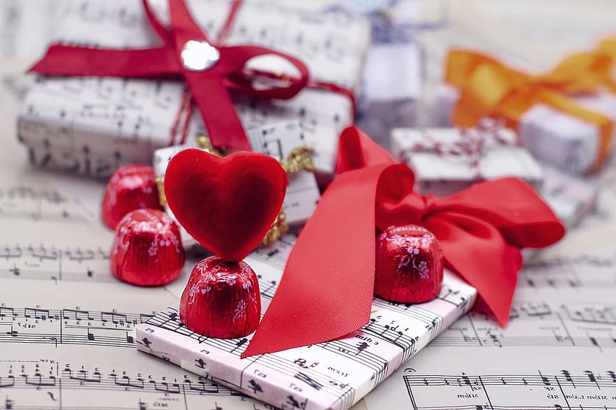 Valentins Dag, gave, til stede, hjerte, kærlighed, dekoration, fest, papir, baggrunde, romantik, tæt på