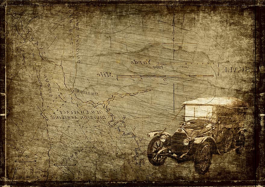 Oldtimer, Street Map, Steampunk, Old, Drawing, Travel, Vintage, Shabby Chic, Auto, Antique, History