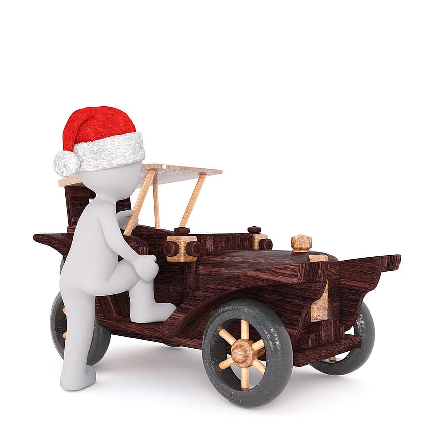 mâle blanc, modèle 3D, tout le corps, Bonnet de noel 3d, Noël, chapeau de père Noël, 3d, blanc, isolé, oldtimer, auto