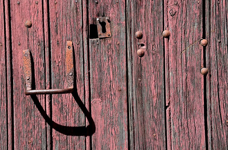 porta, madeira, material, textura, oxidado, velho, metal, aço, trancar, lidar com, intemperizado