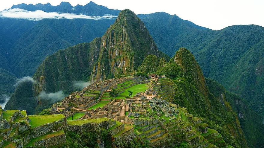 マチュピチュ、ペルー、石、山、高原、ハイランド、インカ、風景、有名な場所、文化、緑色