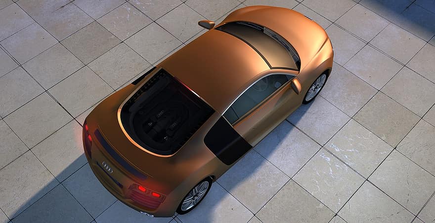 Audi, R8, спортна кола, изглед отгоре, Автоматичен, автомобил, състезателен автомобил, контура, метален, отражения на слънцето, сянка