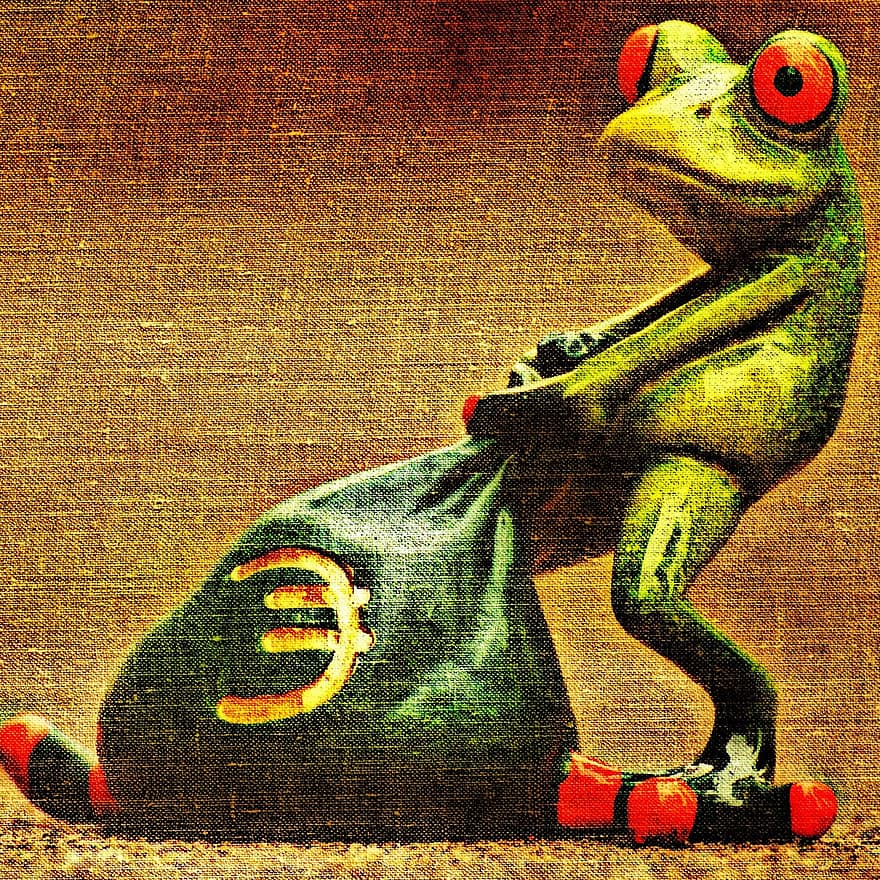 жаба, пари, евро, плат, тъкан, чанта, торба с пари, забавен, сладък, шега, фигура