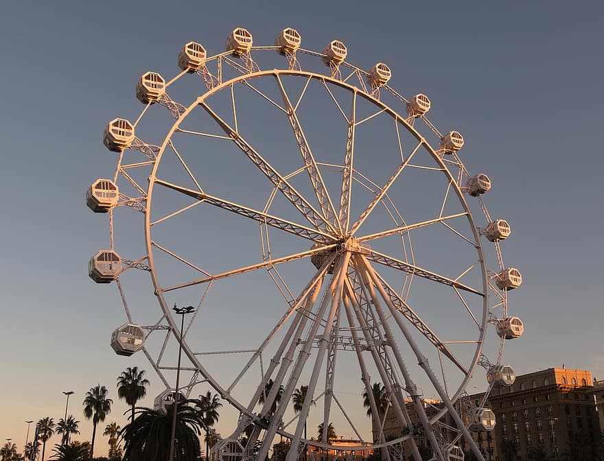 Barcelona, Ferris Wheel, Port, Sunset
