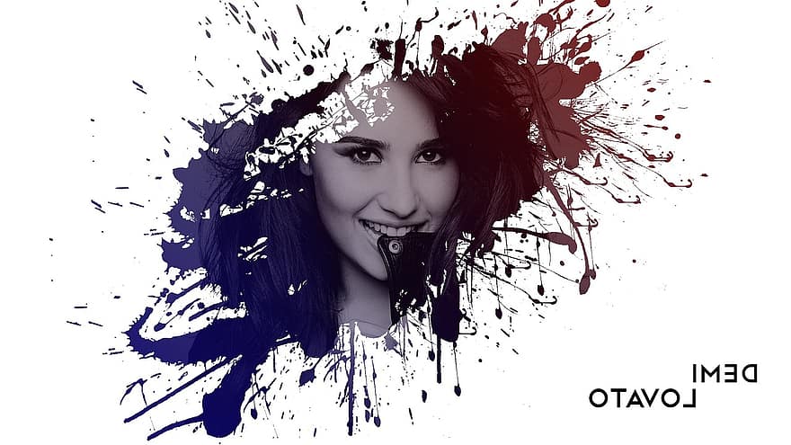 Demi Lovato, double exposition, éclaboussure, rouge, blanc, bleu, chaud