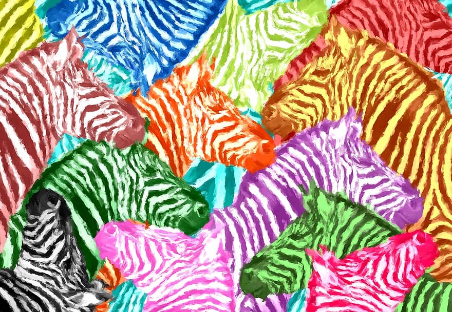 zebra, penuh warna, abstrak, kolase, binatang, farbenspiel, seni, warna, Desain