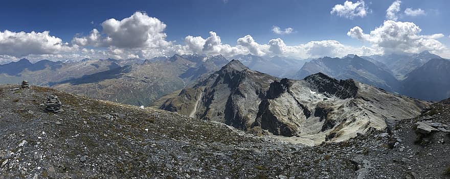 Panorama vom Bärenhorn, alpine Route, Alpen, gehen, Himmel, Oberteile, Ausflüge, Wandern, Berge, Natur, Wolken