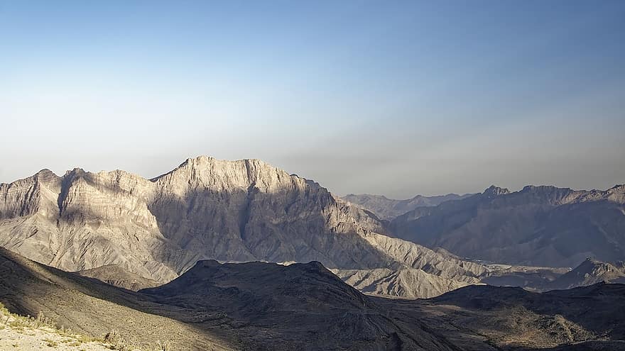 горы, горный хребет, приключение, пеший туризм, на открытом воздухе, горные породы, Оман, регион ад дахилия, Горы Аль-Хаджар, пейзаж, небо