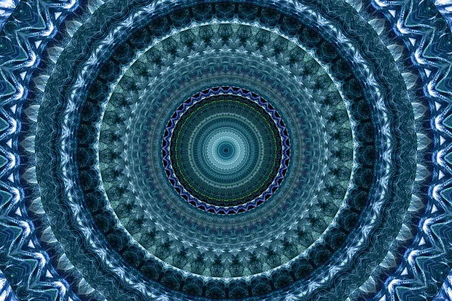 Kaleidoscope, Mandala, Circles, Template, Abstract, To Dye, Blue, Background, Design, Multicoloured, pattern