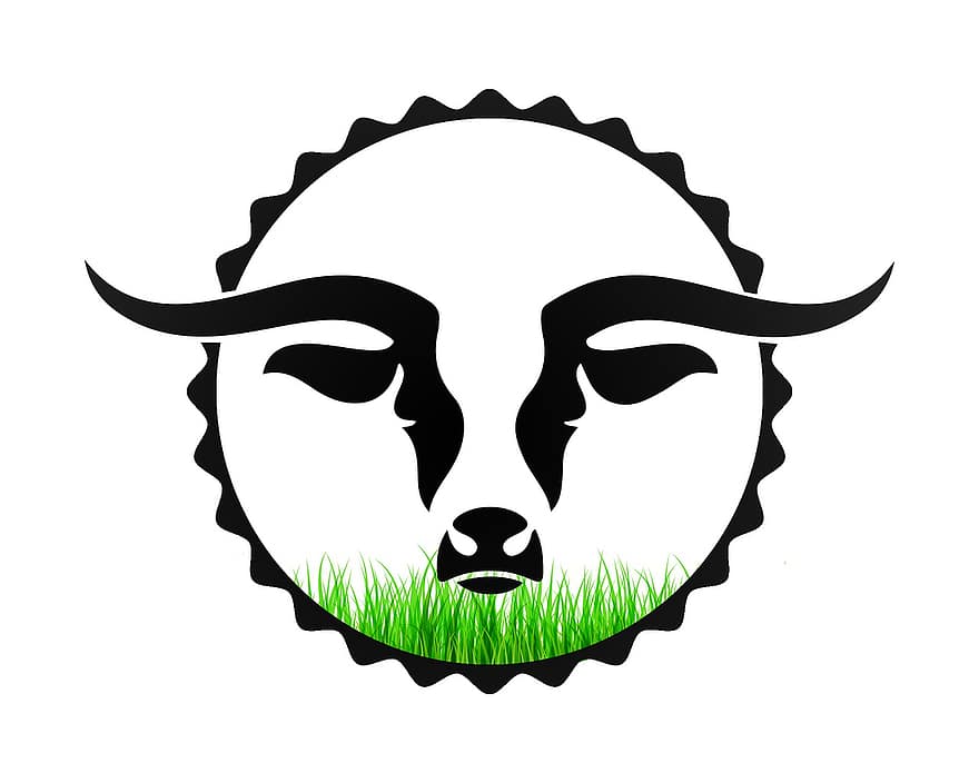 бик, трева, символ, лого, рога, крава, селско стопанство, ферма, добитък, говеда, бозайник