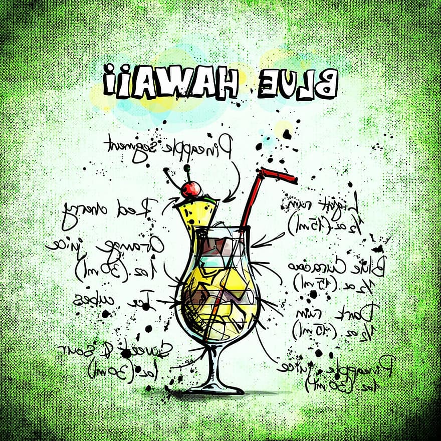 hawaii blau, còctel, beure, alcohol, recepta, festa, alcohòlic, estiu, celebra, refresc, bon humor