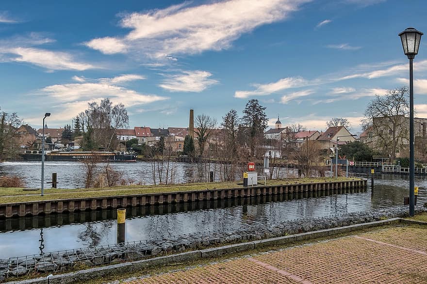 Zehdenick, Canal Havel, Alemania, panorama, Brandeburgo, agua, arquitectura, paisaje urbano, lugar famoso, canal, viaje