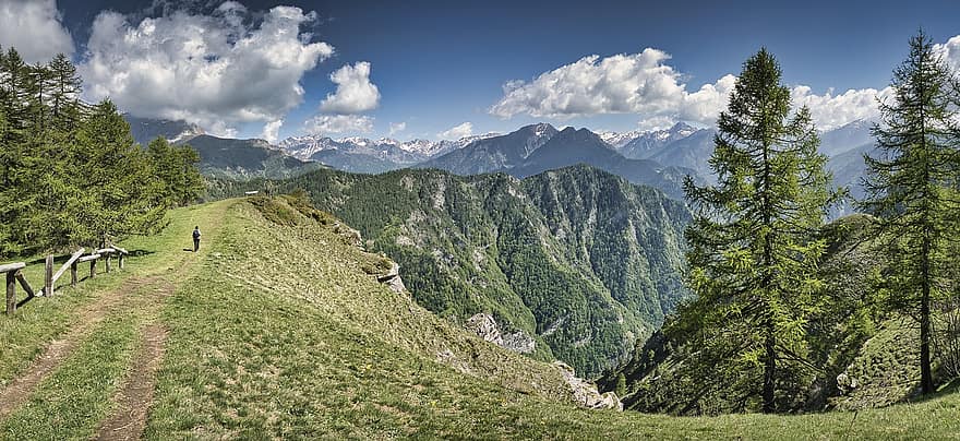 muntanyes, ruta, caminada, naturalesa, viatjar, aventura, núvols, piemont, Itàlia