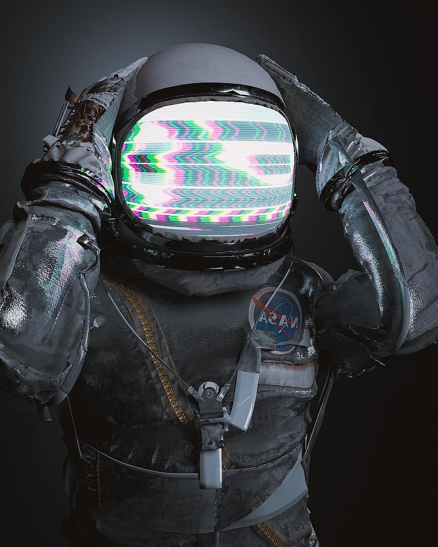 astronauta, capacete, interferência, retrato, ficção científica, homem, nasa, astronomia, tecnologia, espaço, leve