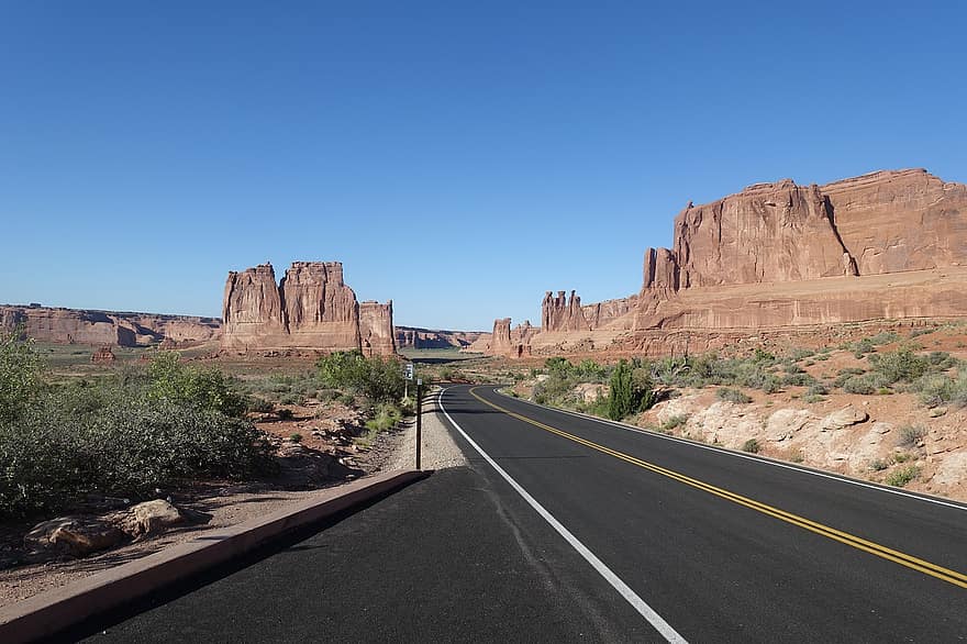 κόκκινο ψαμμίτη, arches εθνικό πάρκο, utah, moab, badlands, δρόμος, έρημος, τοπίο, αμμόπετρα, κοιλάδα του μνημείου, ταξίδι