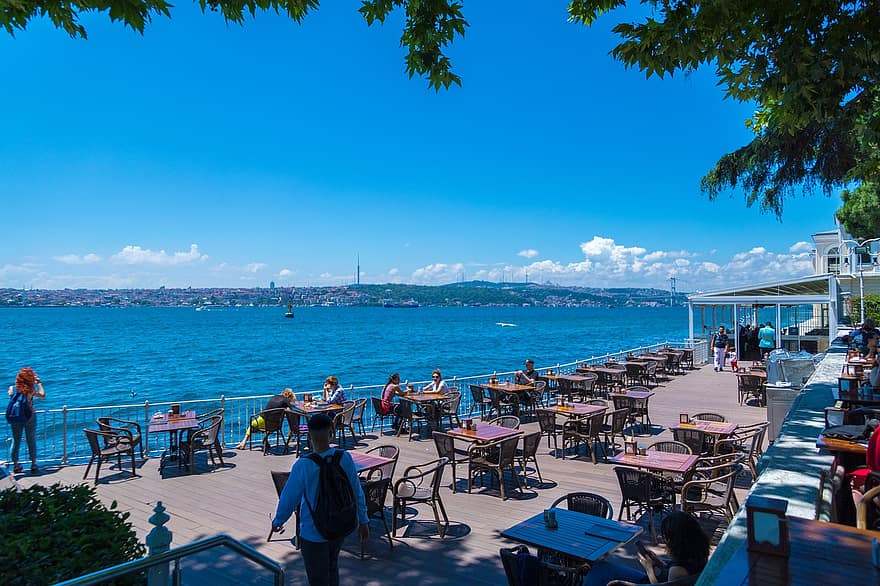 plajă, restaurant, Bosphorus, Istambul, Curcan, coastă, litoral, natură, ocean, mare, vară