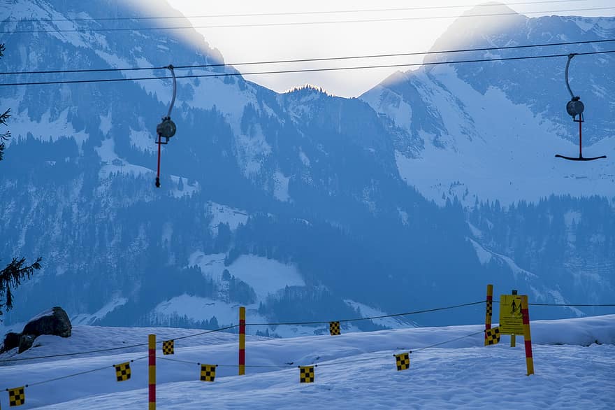 Швейцарія, зима, природи, гори, сніг, гірський, гірськолижний підйомник, спорт, катання на лижах, лижний схил, екстримальні види спорту