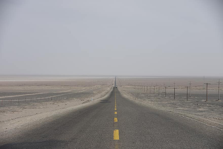 Autoroute, route, désert, gobi, Qinghai
