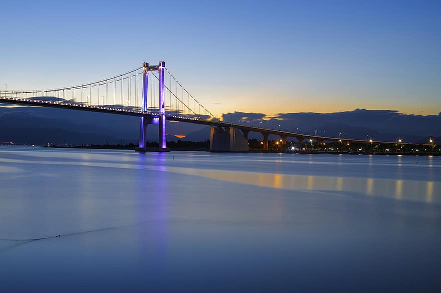 jembatan thu phuoc, da nang, jembatan, Vietnam, matahari terbenam, langit, Cityscape, urban