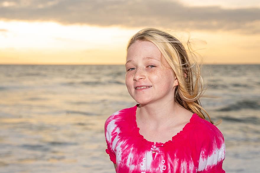 Beach, Sea, Girl, Child, Waves, Cute, Kid, Young, Childhood, summer, smiling