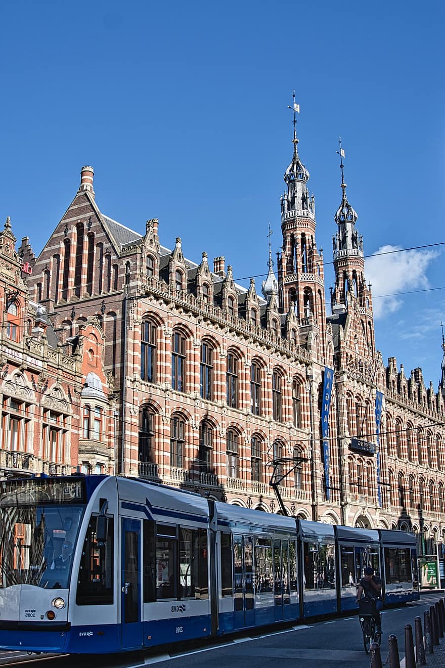 アムステルダム中央駅、アムステルダム、運河、ファサード、建築、ランドマーク