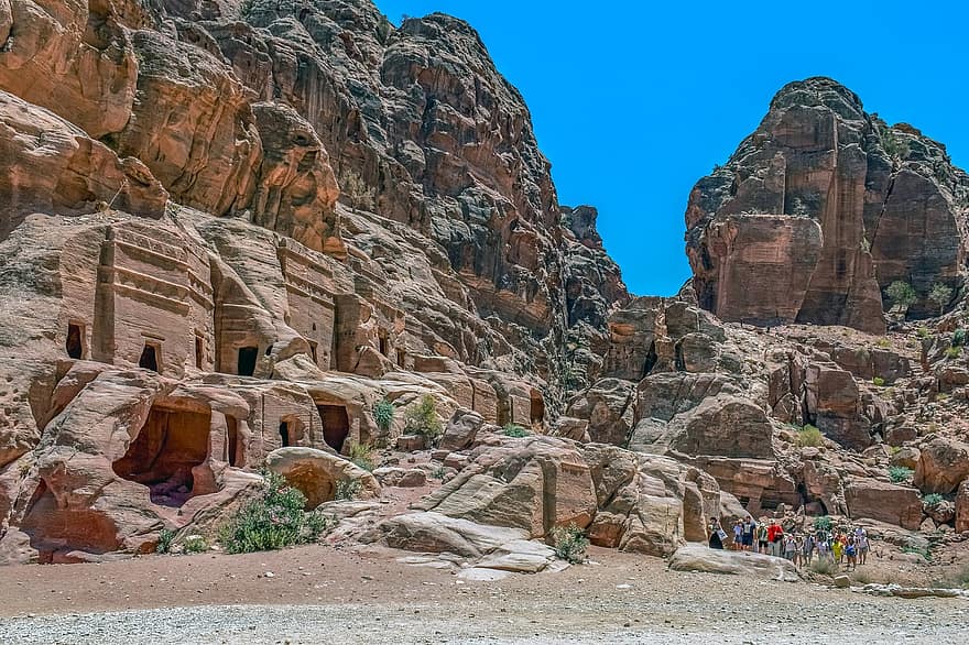 petra, Jordanië, grotten, Oude grotten, monument, mijlpaal, woestijn, oudheidkunde, geschiedenis, rots, landschap