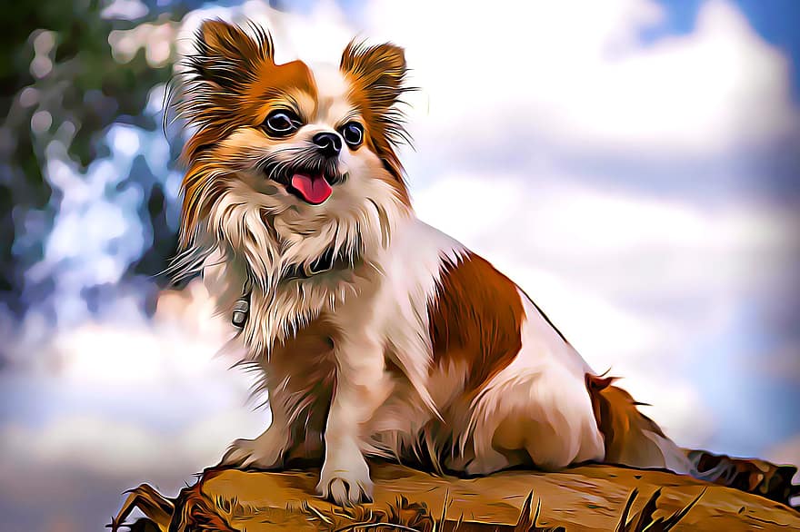 Dog, Pet, Puppy, Best Friend, Animal, Chihuahua, Landscape, Outside, Nature, Oil Painting, Painting