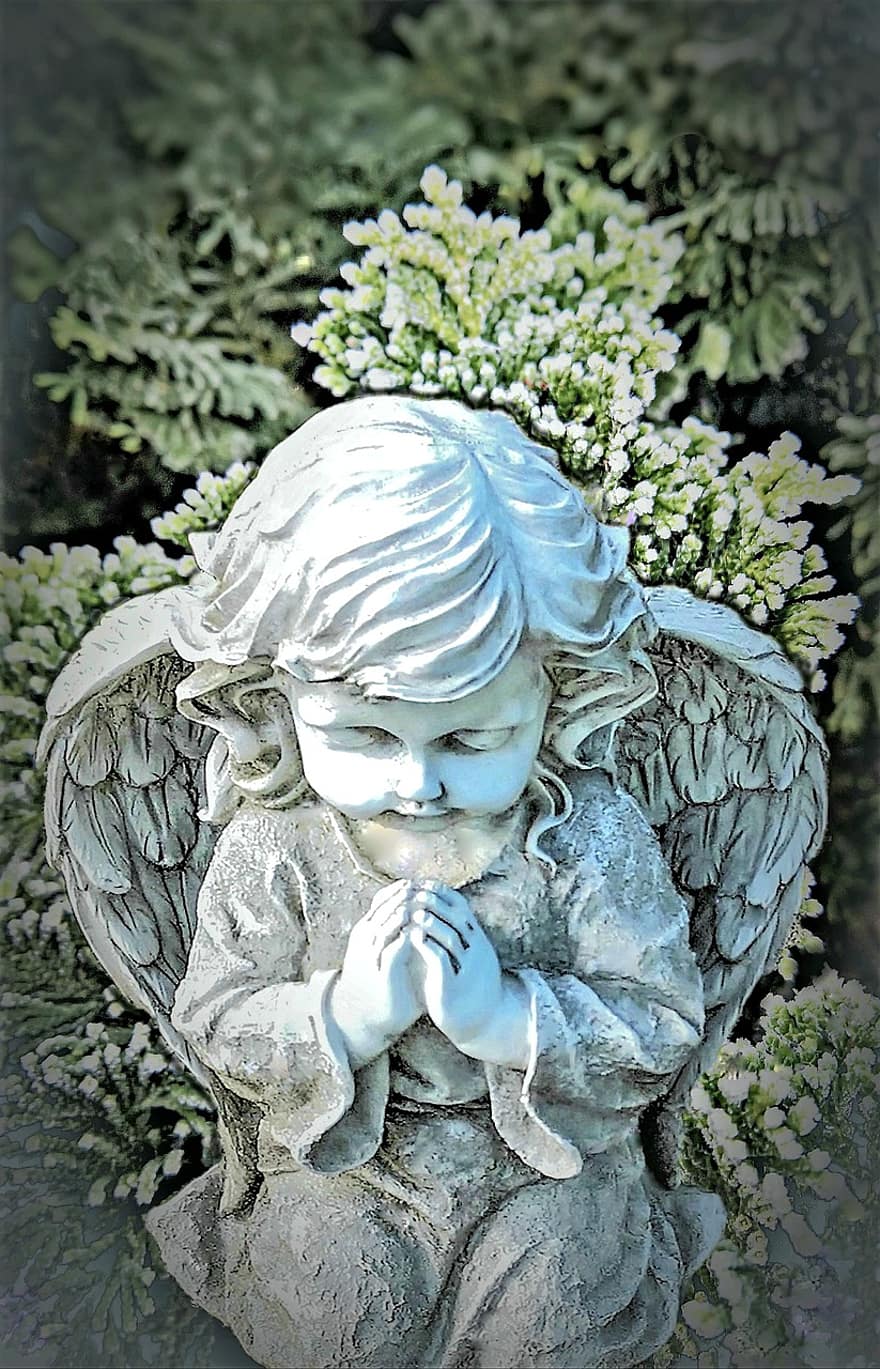 engel statue, engel skulptur, hage ornament, hage, kirkegård, Religion