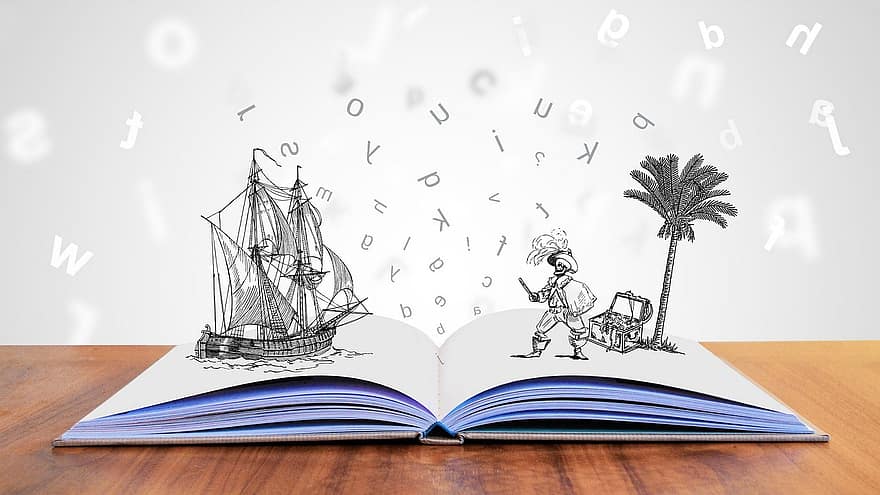 pasakojimas, istorija, pasaka, pasakotojas, fantazija, vaizduotė, literatūra, vaikai, magija, nuotykius, piratai