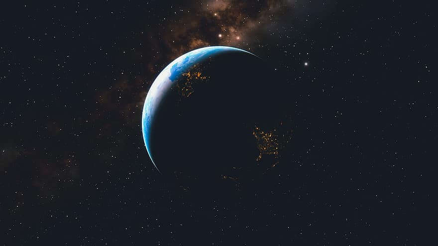 žemė, planetoje, mėlyna, naktis, erdvė, astronomija, dangus, visatos, mokslas, kosmosas, saulė
