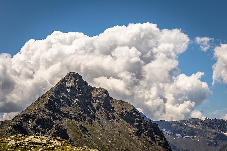 βουνά, Ελβετία, bernina, σε εξωτερικό χώρο, τοπίο, αλπικός, κορυφή, σύννεφα, ουρανός, engadine