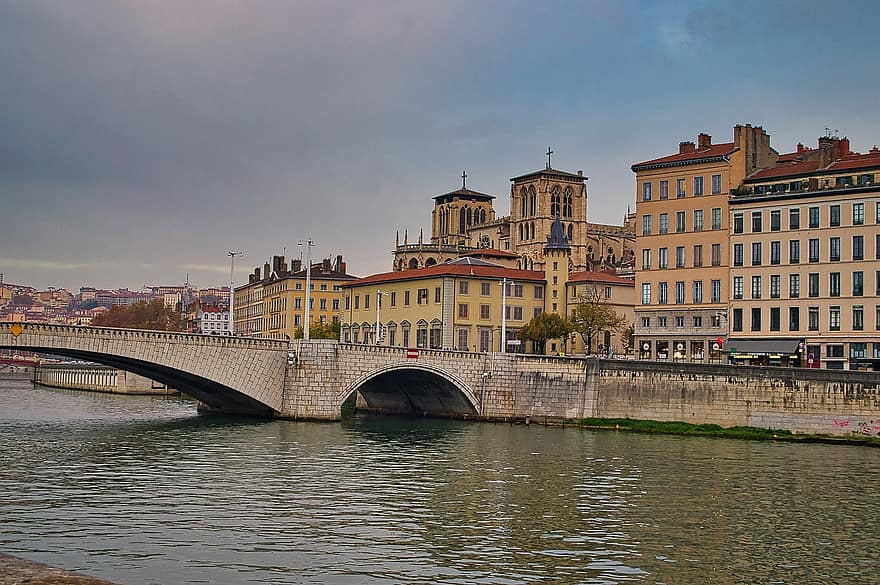 ponte, canal, viagem, turismo, doca, saone, quai de saône, cidade, Lyon, lugar famoso, arquitetura