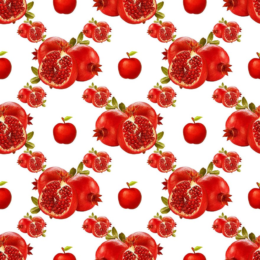 fruta, maçãs, maçã, maçã vermelha, romã, Rosh Hashaná, feriado, Comida, nutrição, saudável, judaico