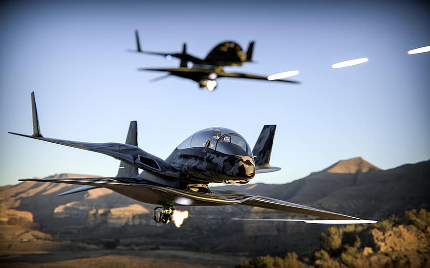 avion, Rendu 3D, Rendu 3d, jet, vol, Avion futuriste, aéronautique, innovation, avion de chasse