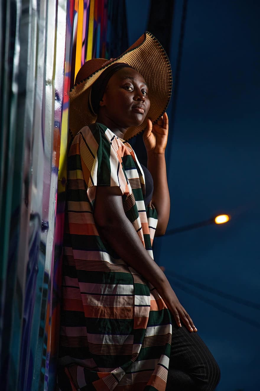 Черна жена, мода, портрет, на открито, африка, африканска жена, Кот д'Ивуар, вечер, един човек, Дами, възрастен