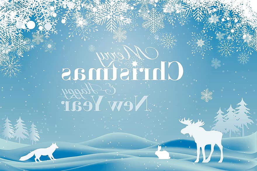 jul, festival, hilsen, gnisten, blå, snø, snøflak, nyttårsdag, fond, kart, postkort