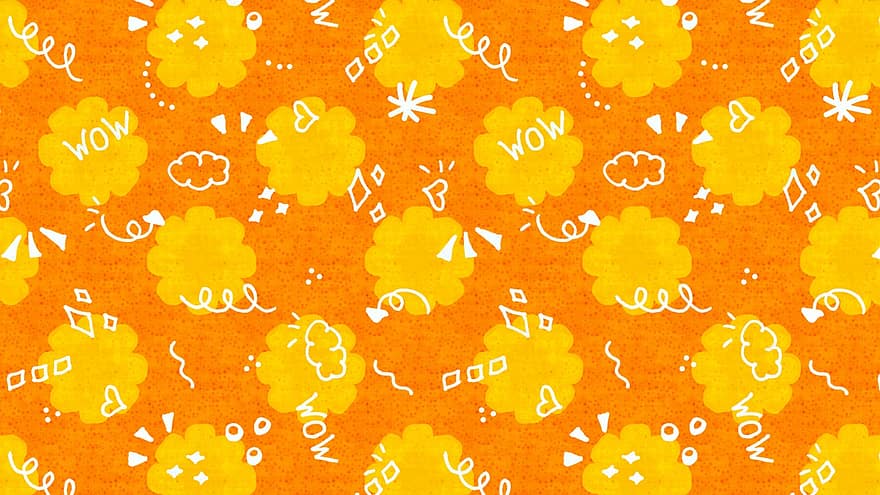 Happy, Doodle, Orange, Yellow, Pattern, Flower, Glow, Confetti, Wow, Comic, Fun