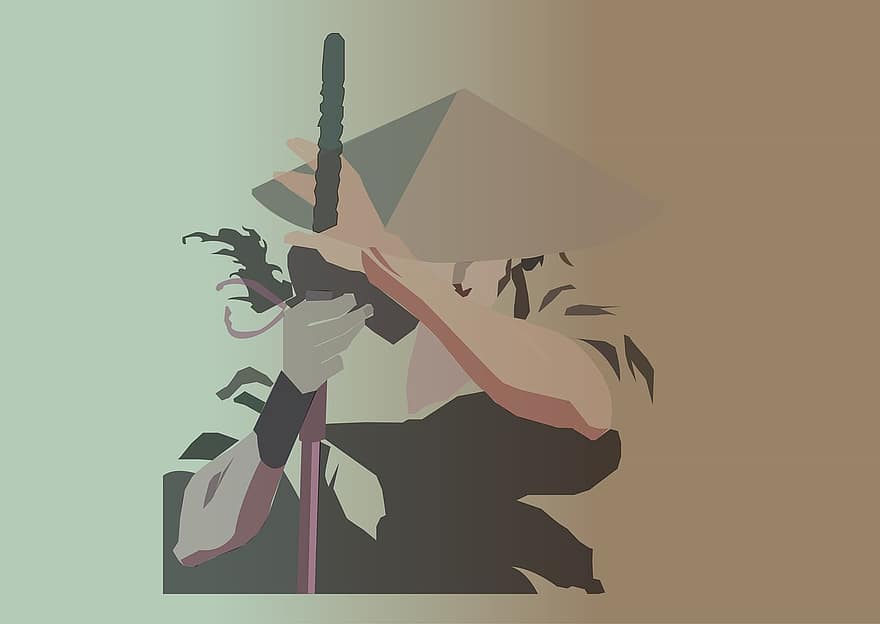 samuraj, meč, bojovník, charakter, výkres, skica, vektor, ilustrace, muži, ženy, kreslená pohádka