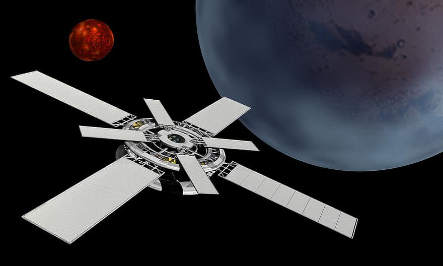 спътник, слънчеви панели, пространство, технология, общуване, антена, наука, орбита, станция, космос, черна технология