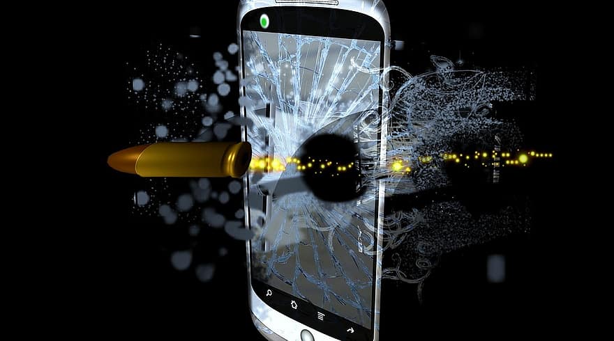 мобільний телефон, картридж, куля, постріл, роздроблений, вибух, кульовий отвір, злочин, зламаний, страх