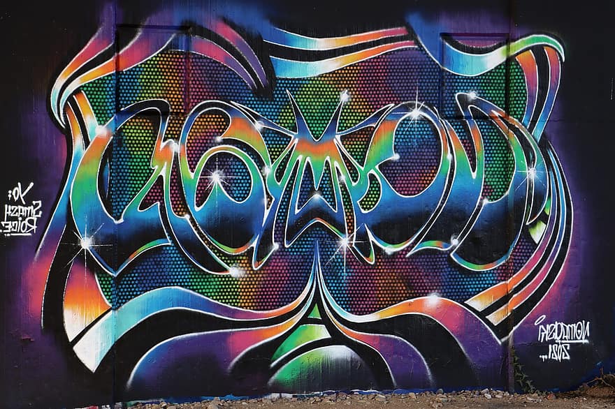 graffiti, arte, parete, arte di strada, urbano, arcobaleno, barattolo di pittura, bombola spray, opera d'arte, astratto, vandalismo