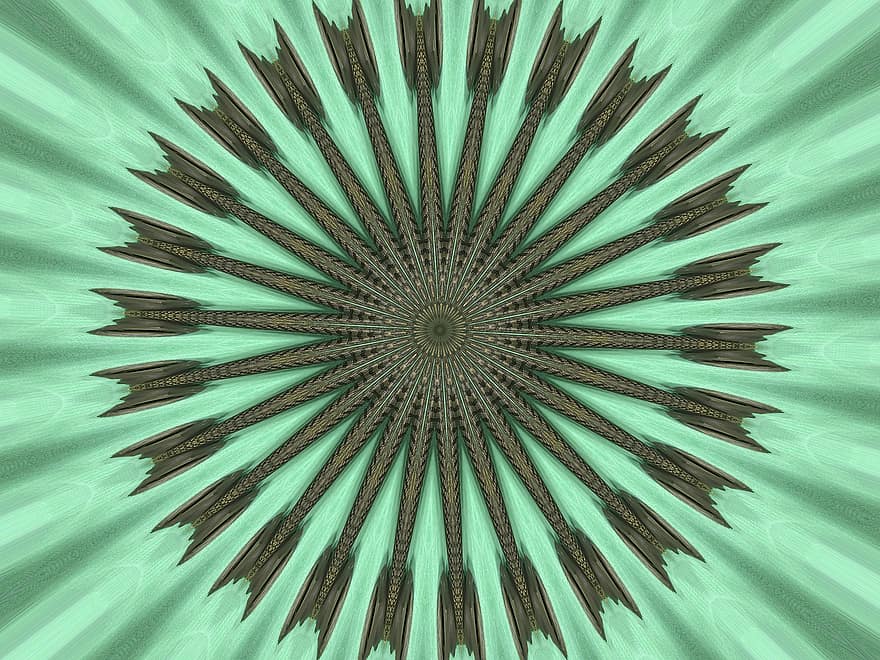 mandala, calidoscopi, cobertes, metall, verd, cercle, textura, predeterminat, fletxa