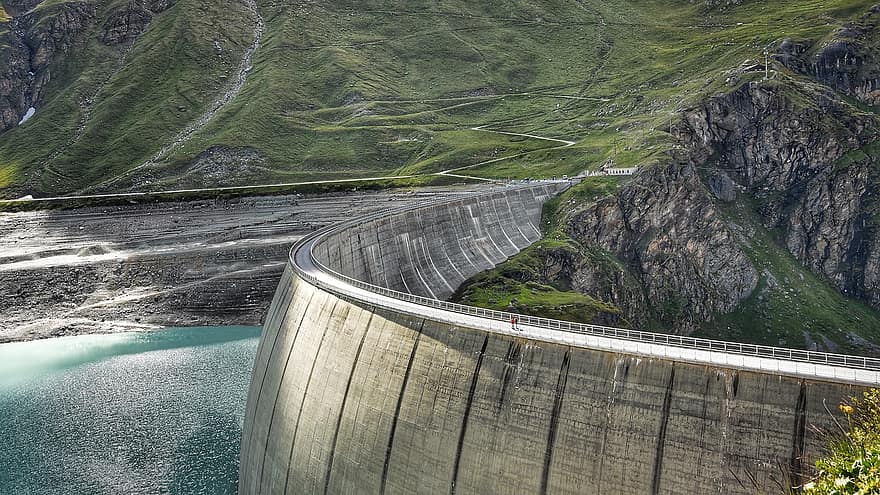 réservoir, barrage, eau, Lac, bleu, bâtiment, les montagnes, alpin, la nature, production d'énergie, le pouvoir de l'eau
