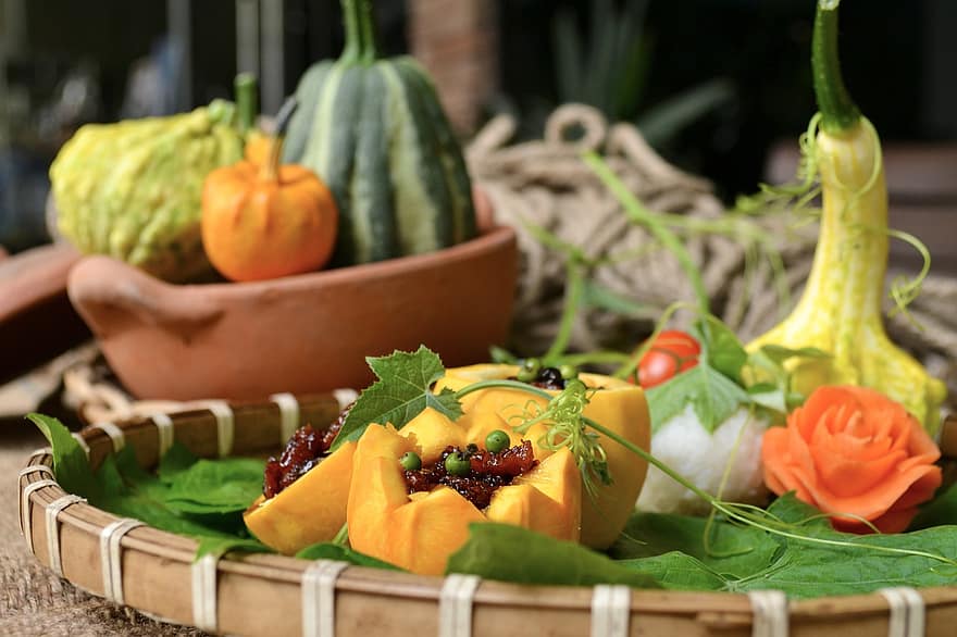 bí ngô, rau, những bông hoa, Đồ ăn sành điệu, hữu cơ, quả bí ngô, món ăn, sự tươi mát, halloween, Lá cây, mùa thu