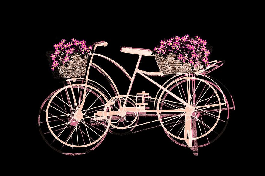 Fahrrad schwarzer Hintergrund, Fahrradfarben, zwei Räder, Räder
