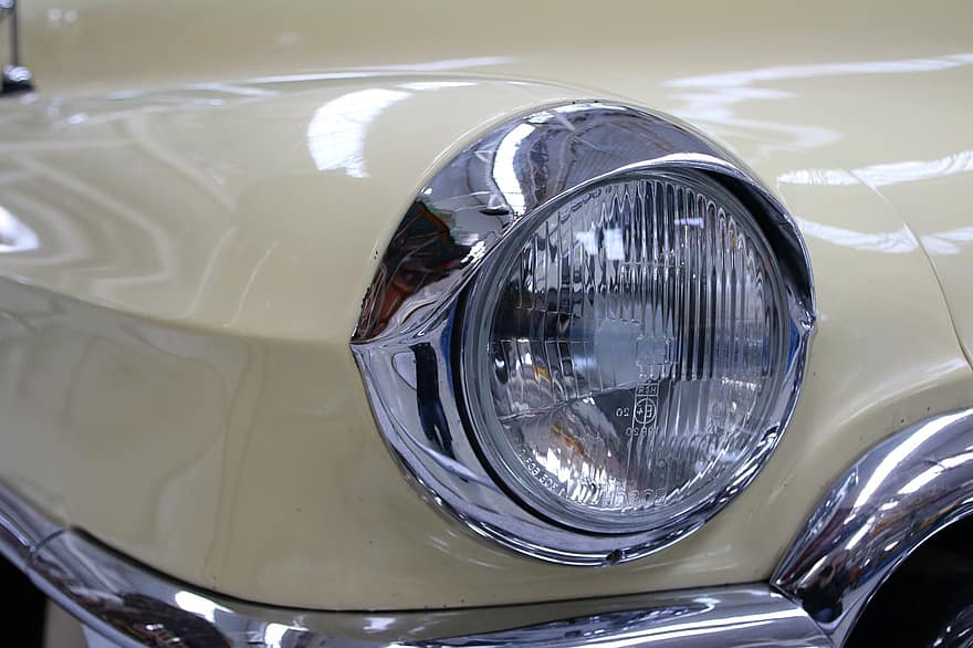 Car, Automobile, Headlights, Antique Car, headlight, chrome, transportation, shiny, land vehicle, close-up, old-fashioned